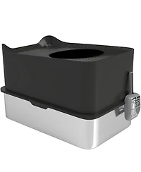 Aostirmotor Black Stainless Steel Top-Entry Cat Litter Box with Scoop & Odor Control – 17.2 Gallon, for Cats