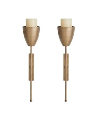 Danya B Antique Brass Mid-Century Modern Metal Wall Mount Vertical Pillar Candle Sconces Set of 2
