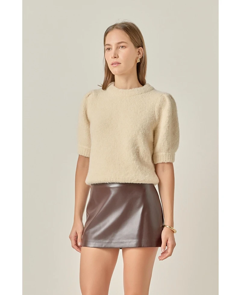 English Factory Women's Boucle Puff Sleeve Knit Top