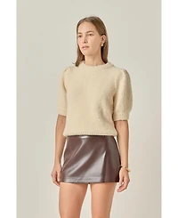 English Factory Women's Boucle Puff Sleeve Knit Top