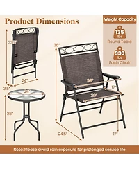 Costway 3 Pcs Outdoor Bistro Dining Furniture Set with 1.57" Umbrella Hole Rippled