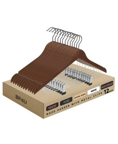 Bp4u Premium Wooden Clothes Hangers With Swivel Hook Solid Wood Skirt Pant Hangers With Clips For Suits Coats