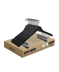 BP4U Premium Wooden Clothes Hangers with Swivel Hook – Solid Wood Skirt/Pant Clips for Suits and Coats