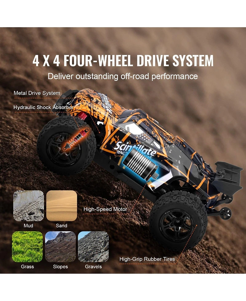 Remote Control Car, 1:10 Scale 4WD Off-Road Rc Truck with Adjustable Speed and Wheelie Function for Kids Ages 8+