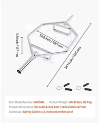 Mecale Trap Bar Hex Bar, 2-Inch Hex Barbell, 500 lb Capacity Strength Training Bar for Deadlifts and Squats