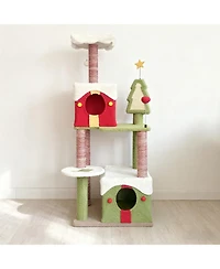 Zeus & Ruta Particle Board 54" 2 Condos + Anti-Tip Design Christmas Cat Tree