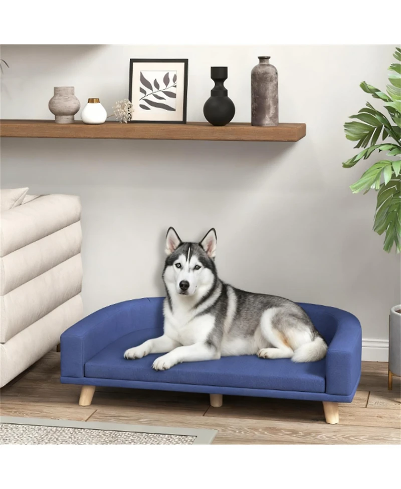 Aostirmotor Pet Sofa Couch Bed with Washable Cushion for Large Dogs, Cats in Blue