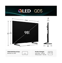 98" QD5 Series 4K Qled Smart Google Tv Quantum Dot, Dolby Vision HDR10+, Wi-Fi 6, Game Mode, Alexa/Google Compatible - 98QD5QG