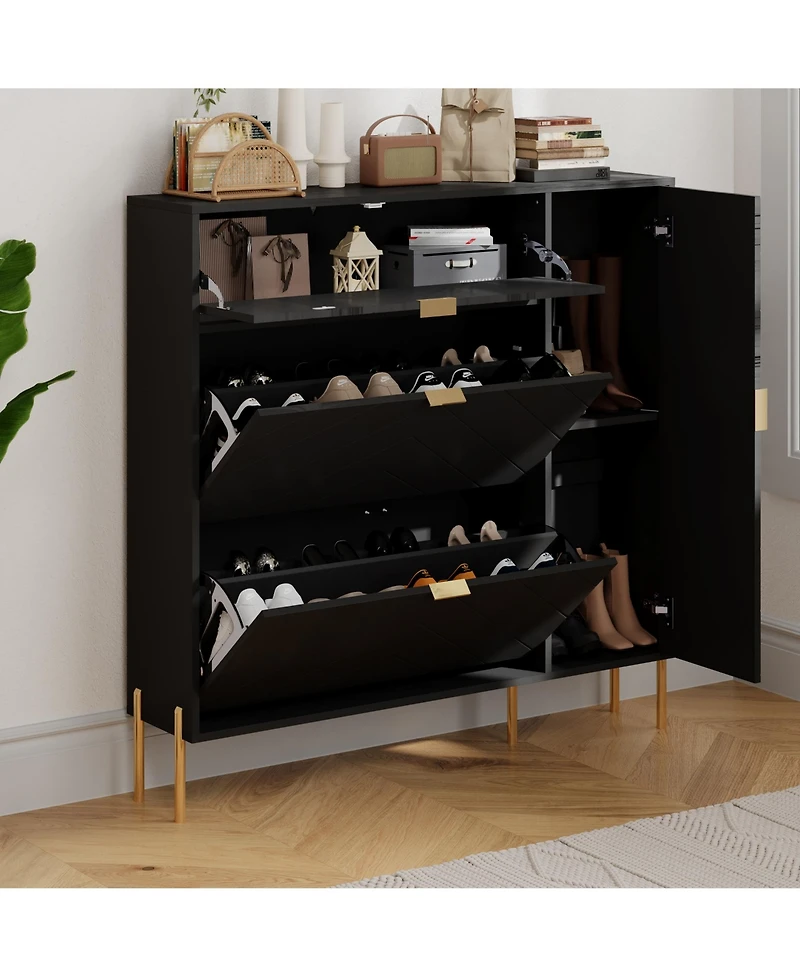 Boyel Living 49.21 in. H Wood Shoe Storage Cabinet with Flip-Up Drawers Adjustable Shelf