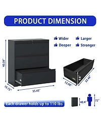 Boyel Living Lateral File Cabinet 3 Drawer, Lockable File Cabinet for Home Office, Locking Metal File Cabinet for Legal/Letter/A4/F4 Size