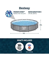 Bestway Steel Pro Max 12' x 30" Above Ground Outdoor Swimming Pool Set, Gray