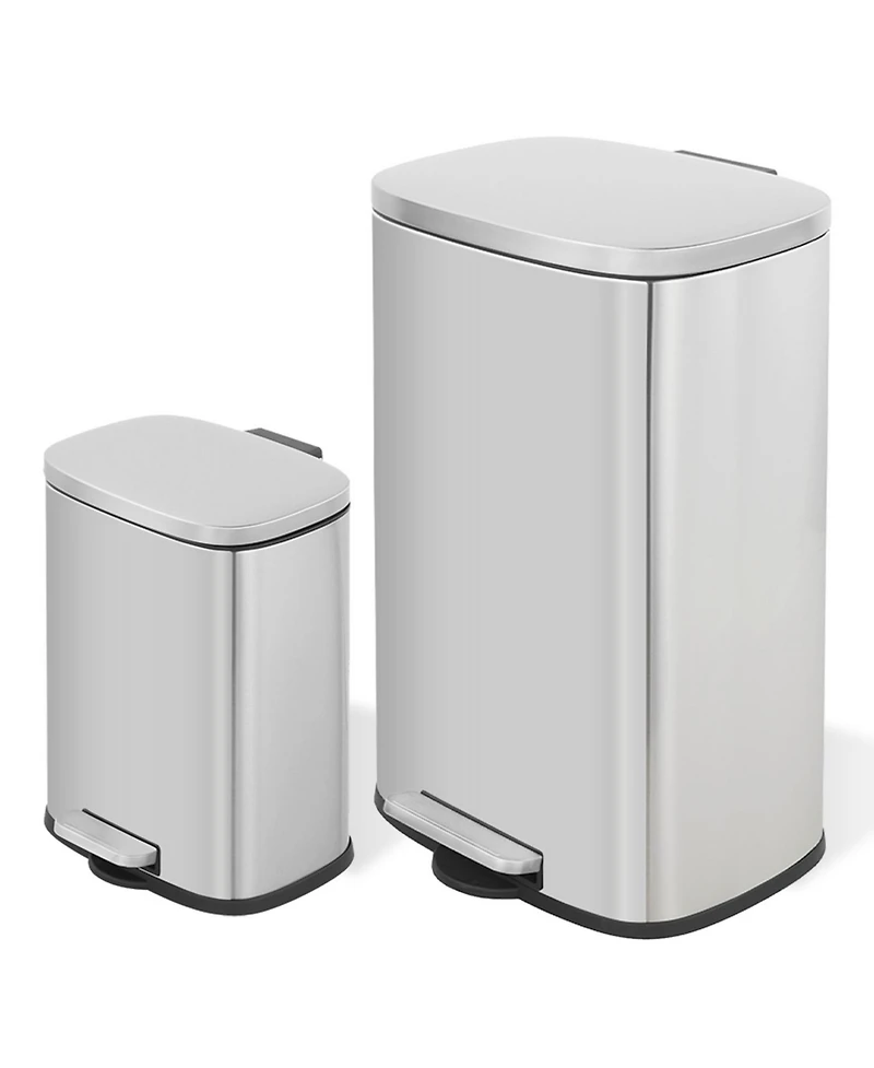 Mega Casa 13+2.1 Gal Oval Stainless Steel Step-on Trash Can Set