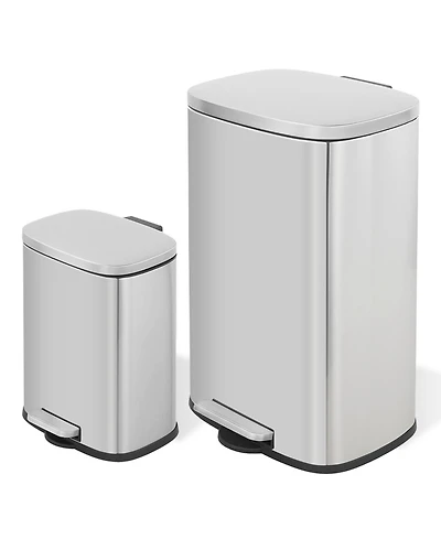 Mega Casa 13+2.1 Gal Oval Stainless Steel Step-on Trash Can Set
