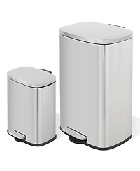 Mega Casa 13+2.1 Gal Oval Stainless Steel Step-on Trash Can Set