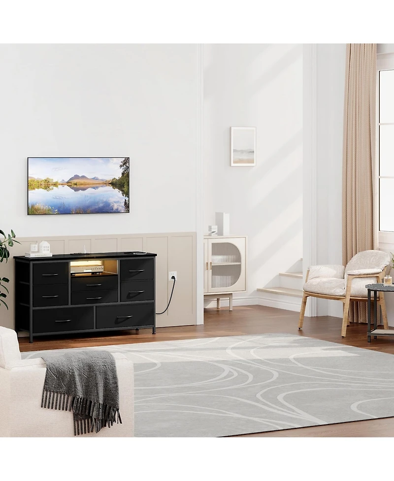Gaomon 8-Drawer Dresser Tv Stand with Rgb Led Lighting & Power Outlet, 2 Usb Ports