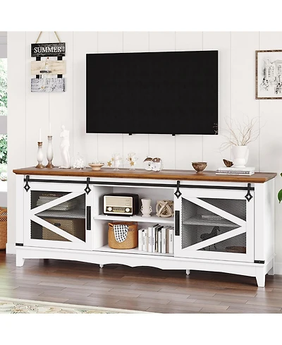 gaomon Modern Tv Stand for Living Room 65" Entertainment Center with Storage Sliding Barn Doors and Adjustable Shelf White