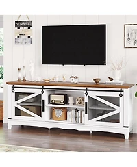 gaomon Modern Tv Stand for Living Room 65" Entertainment Center with Storage Sliding Barn Doors and Adjustable Shelf White