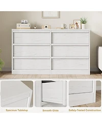gaomon 6-Drawer Modern Double Dresser Organizer, Large Storage Wooden Chest for Bedroom, Living Room, Nursery, Hallway, White