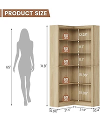 gaomon 5-Tier Farmhouse Corner Bookcase, 71.8" L-Shaped Wood Display Shelf with Storage, Living Room, Home Office