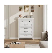 gaomon 5-Drawer White Freestanding Wooden Chest, 41.3" Tall, Vertical Dresser for Living Room, Bedroom, Entryway