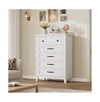 gaomon 5-Drawer White Freestanding Wooden Chest, 41.3" Tall, Vertical Dresser for Living Room, Bedroom, Entryway