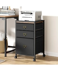 gaomon 3-Drawer Compact Mobile Filing Cabinet with Stylish Fabric, Storage Solution with Legs & Wheels, Bedroom, Black
