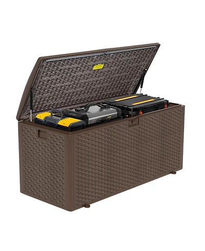 Decksplore Massive 150 Gallon Outdoor Storage Box Waterproof Lockable Resin Deck Box for Patio Pool and Garden
