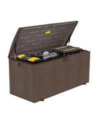 Decksplore Massive 150 Gallon Outdoor Storage Box Waterproof Lockable Resin Deck Box for Patio Pool and Garden