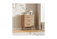 gaomon 6 Drawer Dresser, Mid Century Wood Double Chest, Black Handles, Wooden Legs, Storage for Bedroom, Closet, Hallway