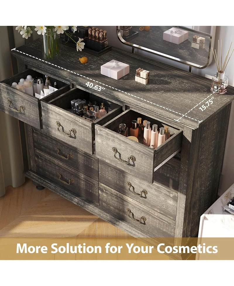 Gaomon Rustic Grey 9-Drawer Bedroom Dresser, 37.8" Tall Wood Chest with Wide Drawers & Carved Metal Handles, Sturdy Organizer for Living Room Hal