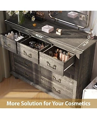 Gaomon Rustic Grey 9-Drawer Bedroom Dresser, 37.8" Tall Wood Chest with Wide Drawers & Carved Metal Handles, Sturdy Organizer for Living Room Hal