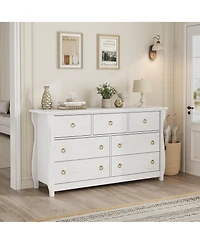 gaomon 7-Drawer Modern Wood Dresser with Golden Ring Pull Handles, Wide Storage Chest Organizer for Living Room, Entryway