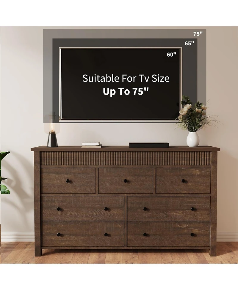 gaomon 7-Drawer Farmhouse Dresser Bedroom Wooden Chest, Fluted Tv Stand Storage Organizer for Living, Home Office