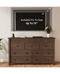 gaomon 7-Drawer Farmhouse Dresser Bedroom Wooden Chest, Fluted Tv Stand Storage Organizer for Living, Home Office