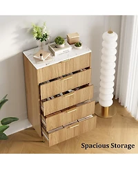 gaomon 5-Drawer Natural Tall Dresser, 47.9" Wood Chest, Modern Storage Cabinet with Metal Handle for Bedroom, Closet, Entryway