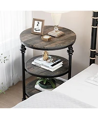 gaomon Round 3-Tier Side Table with Shelves, Small Space Coffee Table, High Load Capacity, Easy Assembly, Dark Oak