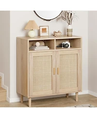 gaomon Rattan Sideboard Buffet Cabinet with 2 Doors & Shelf, Modern Kitchen Storage Cabinet, Dining, Entry Hallway, 36" H, Natural