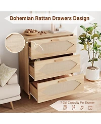 gaomon 3-Drawer Rattan Dresser with Waterproof Wood Top, Anti-Tip Safety, Storage Organizer for Bedroom, Living Room