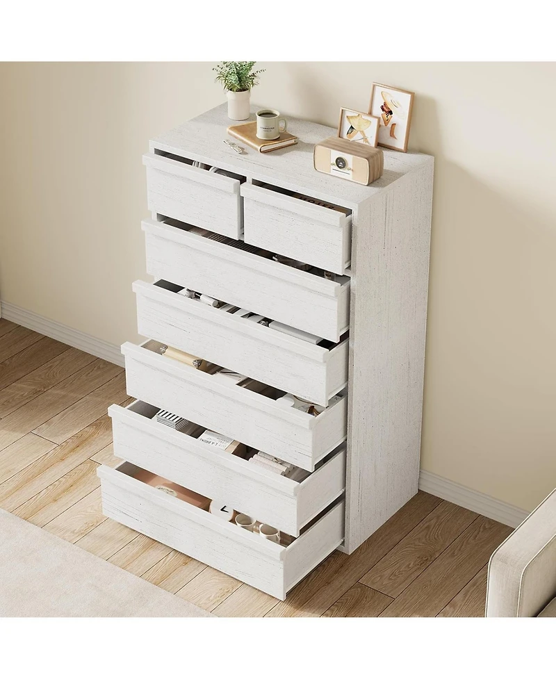 gaomon 7-Drawer Modern Tall Wooden Dresser, 46" Large Storage Chest Organizer for Bedroom, Living Room, Nursery, White