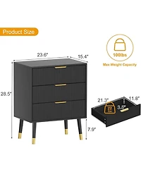 gaomon 3-Drawer Polished Metal Dresser, Metal Handles & Legs, Lightweight Space-Saving Bedroom, Living Room Chest, Black