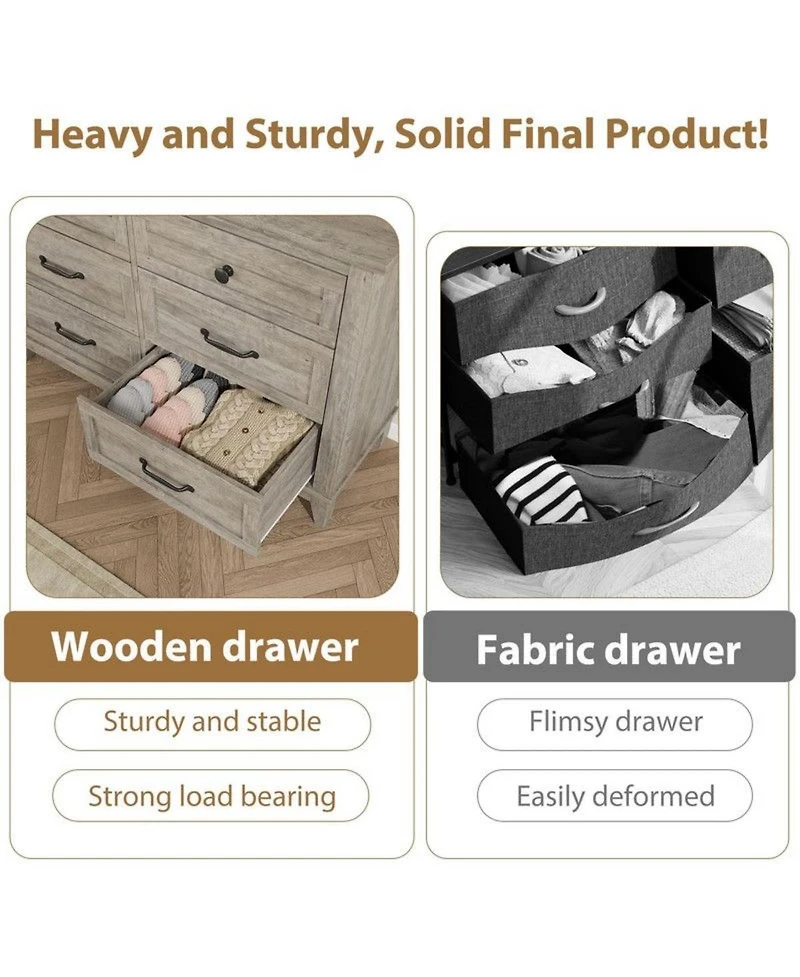 gaomon 6-Drawer Modern Wooden Dresser, 47" Wide Storage Chest, Freestanding Closet Organizer for Bedroom