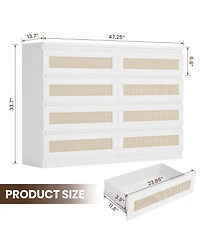 gaomon 8 Drawer Double Dresser for Bedroom, Rattan Chest of Drawers, Modern Storage Organizer