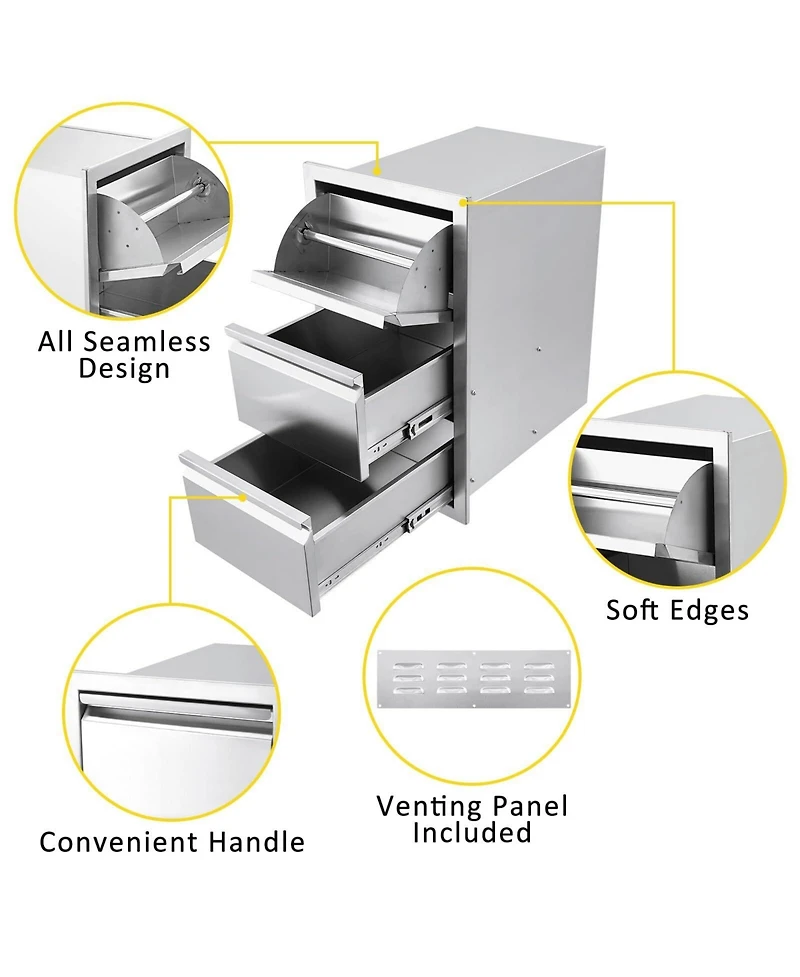 gaomon 18W x 23H x 23D Inch Outdoor Kitchen Drawers, Flush Mount Double Bbq Access Drawers