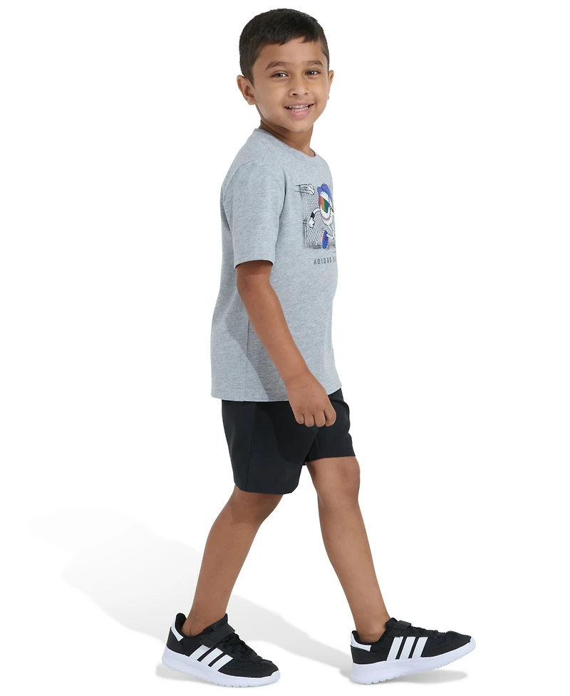 adidas Boys' 2T-7 Graphic T-Shirt and Shorts, 2-Piece Set