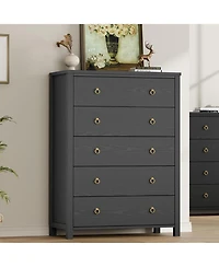 gaomon 5-Drawer Black Tall Dresser, 45" Wooden Chest, Clothes Storage Cabinet, Drawer Organizer for Bedroom, Living Room
