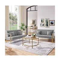 Yaheetech 56.5 W Upholstered Sofa Couch with Gold-tone Metal Arms and Legs