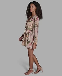 Bcbg Women's Floral Ruffled V-Neck Short Shift Dress