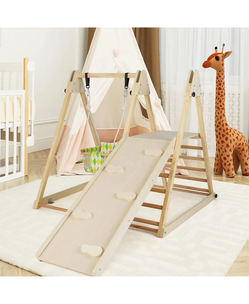 Costway 4-in-1 Indoor Jungle Gym with Baby Swing, Climber, Ladder and Resting Platform