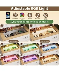 gaomon 4-Drawer Charge Station, Led Strip, Crystal Knobs, Modern Vanity Cabinet Dresser with Mirror