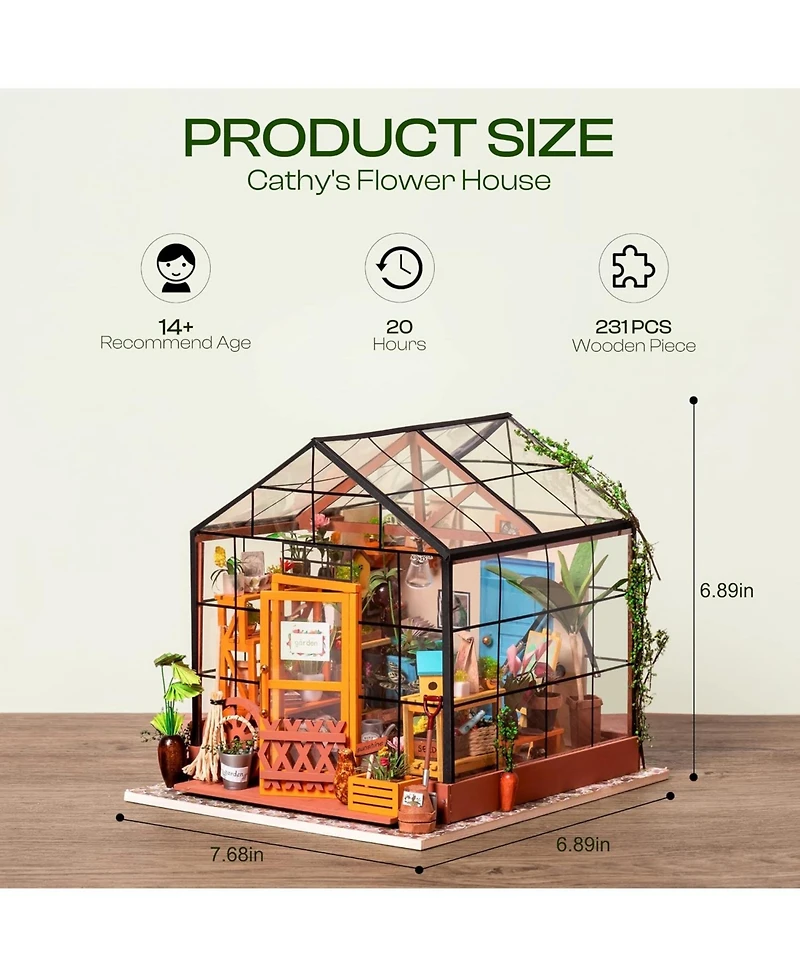 Robotime Book Nook Kit Diy Miniature House Kit, 3D Wooden Puzzle Cathy's Greenhouse, Bookend Bookshelf Insert, Diorama Kit Christmas Birthday Gift